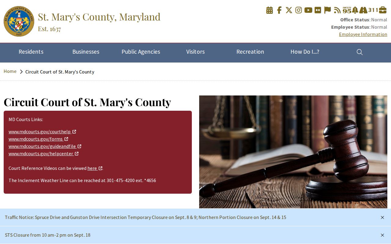 St. Mary's County Circuit Courthouse, where bench warrants are issued in Circuit Court cases